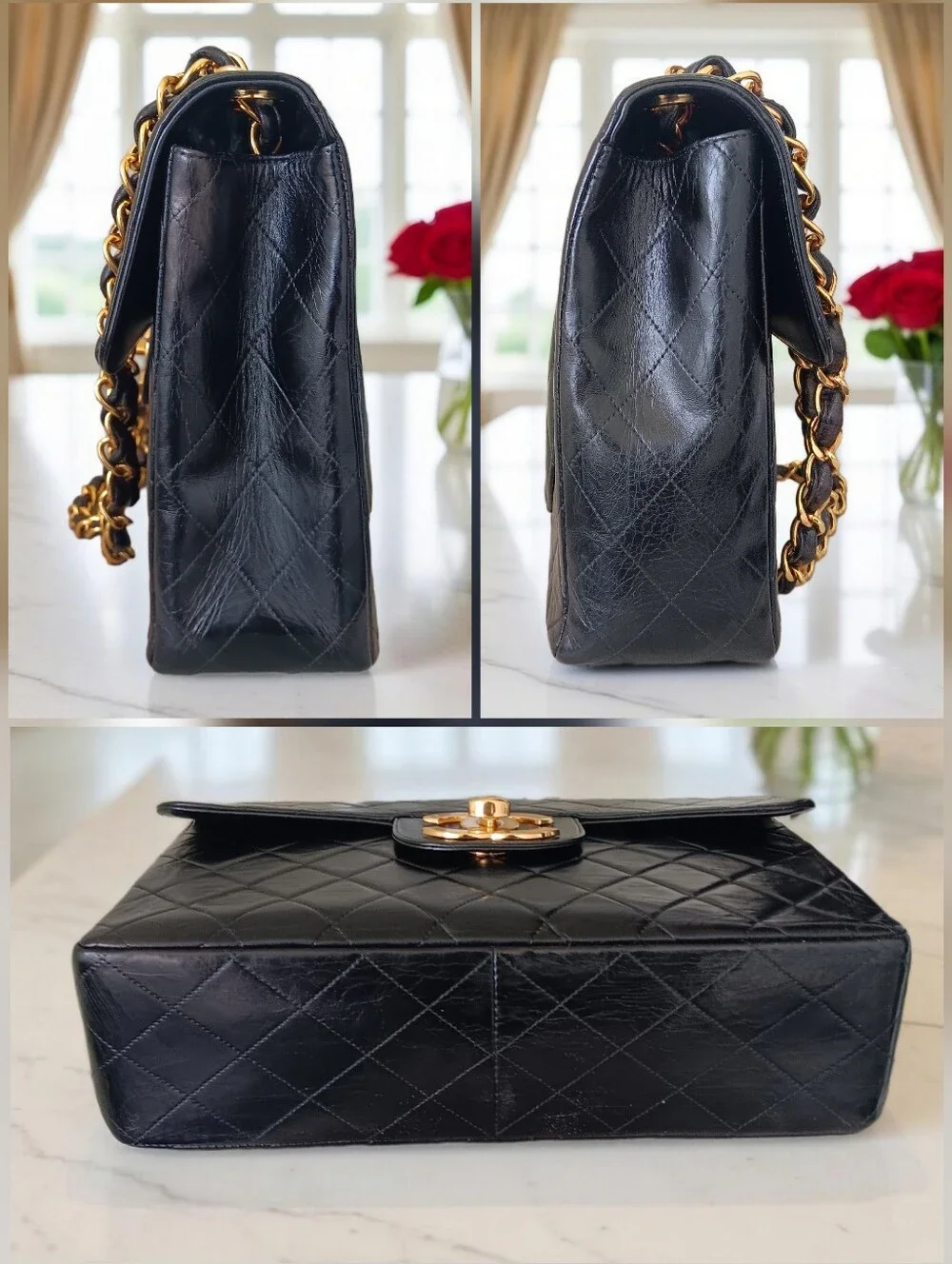 Chanel Vintage Jumbo Classic Flap Black Lambskin 24K Gold ✨ COA - Picture 10 of 15